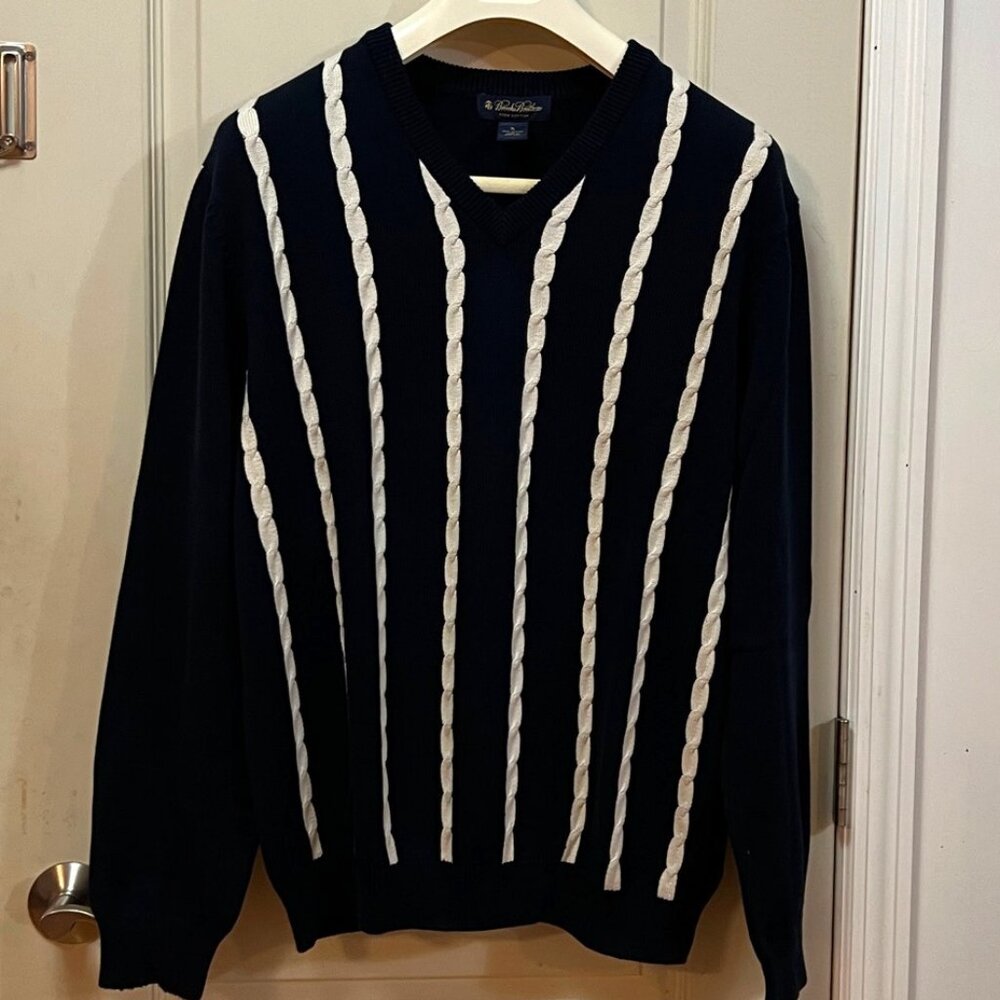 Brooks Brothers Men's Size XL 100% Pima Cotton L/S V-Neck Sweater. Blue/White.
